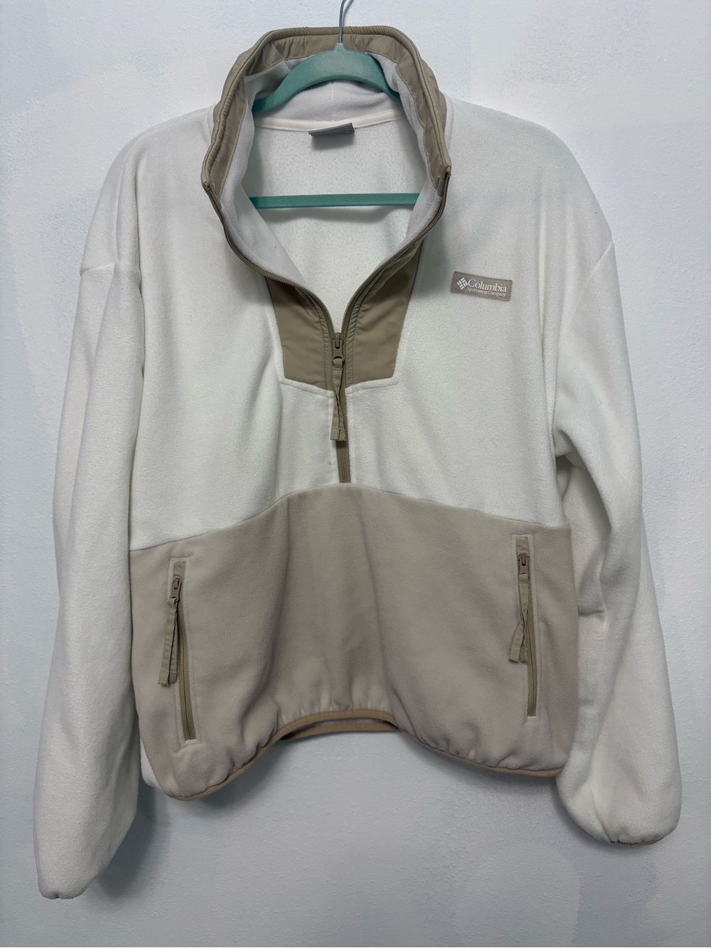 Columbia White & Beige Half-Zip Fleece Pullover